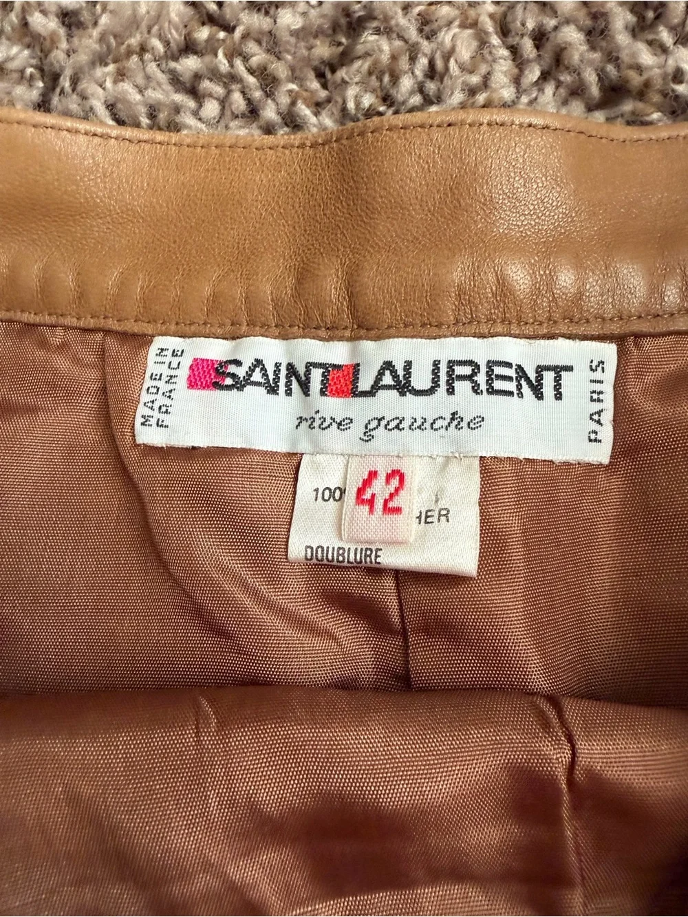 Vintage Yves Saint Laurent Rive Gauche Tan Leather Pencil Skirt FR 42
